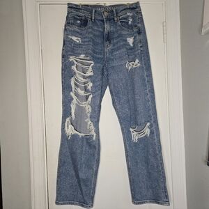 American Eagle Highest Rise '90s Boyfriend Heavily Distressed Blue Jeans - 4 Reg
